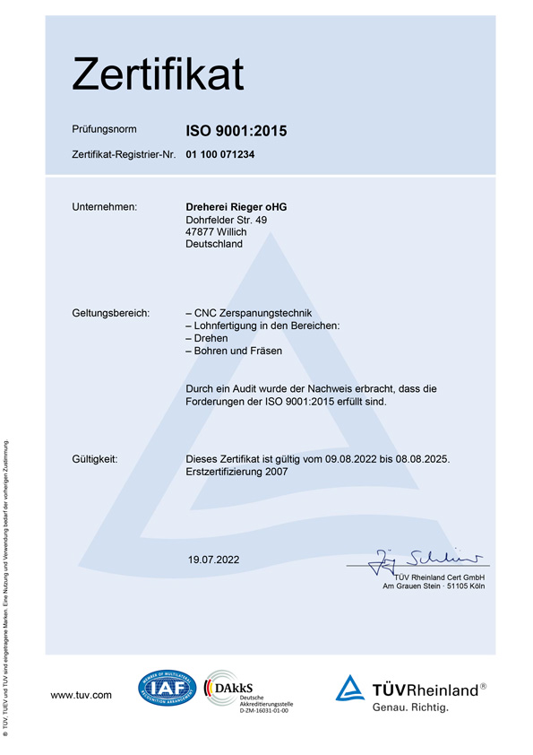 Zertifikat vom TÜV-Rheinland