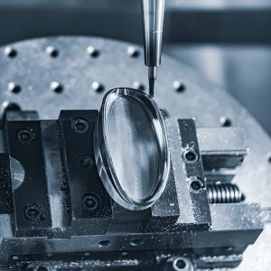 Metalworking CNC lathe milling machine. Cutting metal modern processing technology.